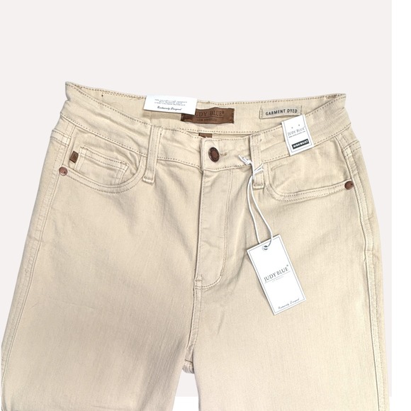 Judy Blue High Waist Cream Jeans Size 5/27 Garment Dyed Raw Hem NWT - Picture 4 of 14